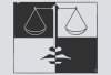 Illustration of justice scales within different squares of a black-and-white checkerboard