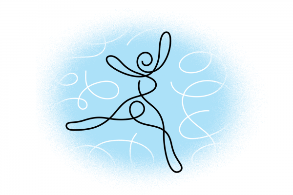 An abstract figure of a human dancing.