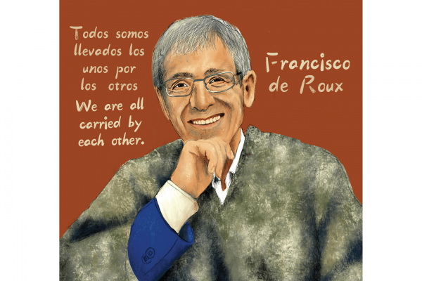 Jesuit priest, peace activist, and president of the Columbian Truth Commission Francisco de Roux / Illustration by Johnalynn Holland